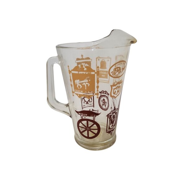Vintage 1970's MCMColonial Inns Gold and Brown Heavy and thick Glass Pitcher - Picture 2 of 2
